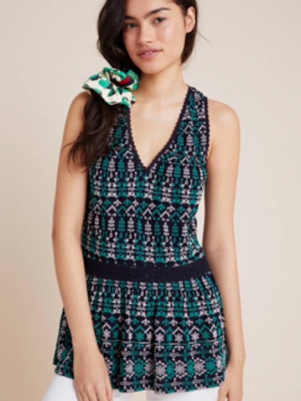 Anthropologie Maeve Cammie Embroidered Peplum Top Navy Green Floral M - Picture 2 of 7
